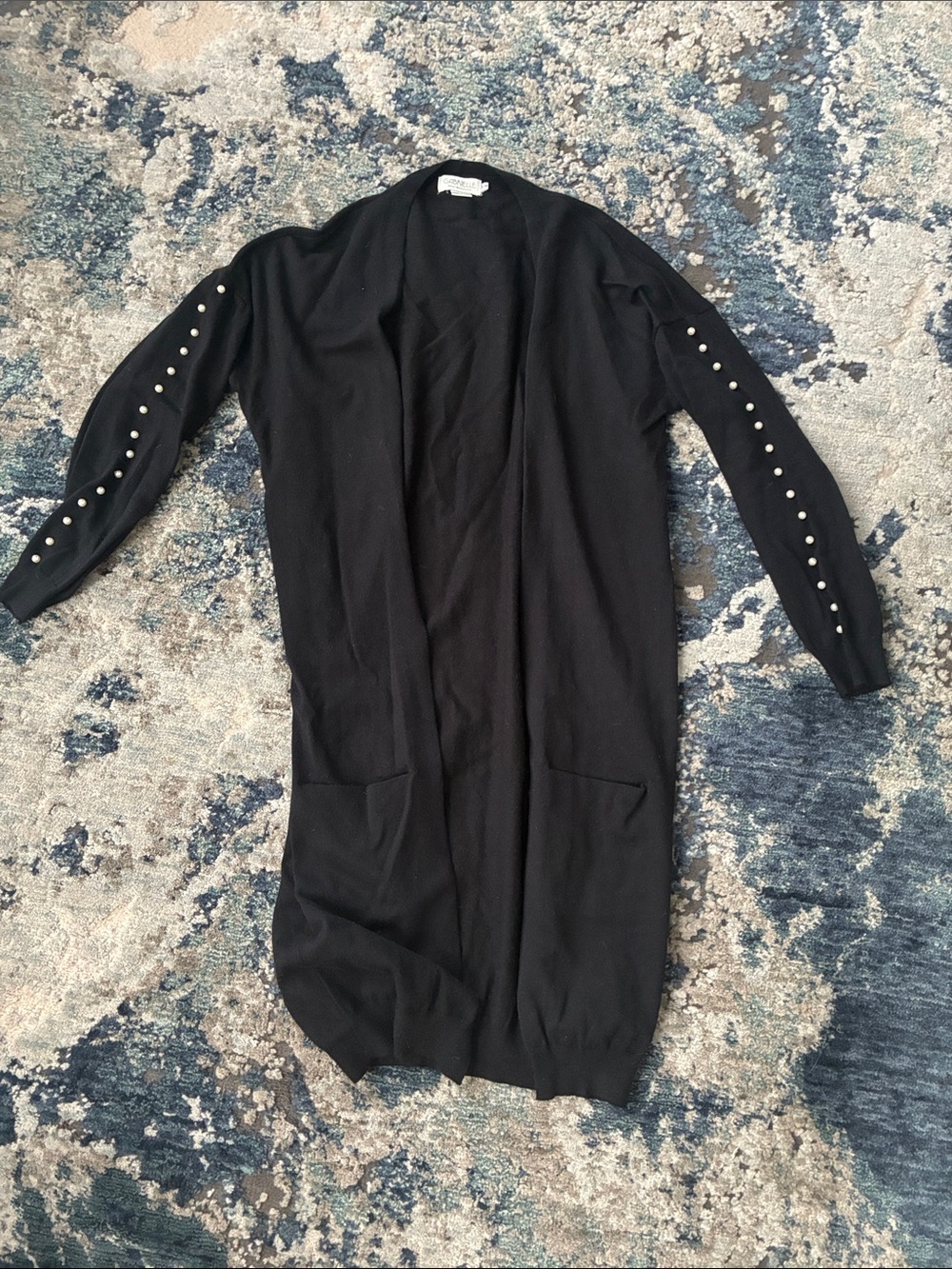 Black Long Sleeve Pearl-Accent Knit cardigan